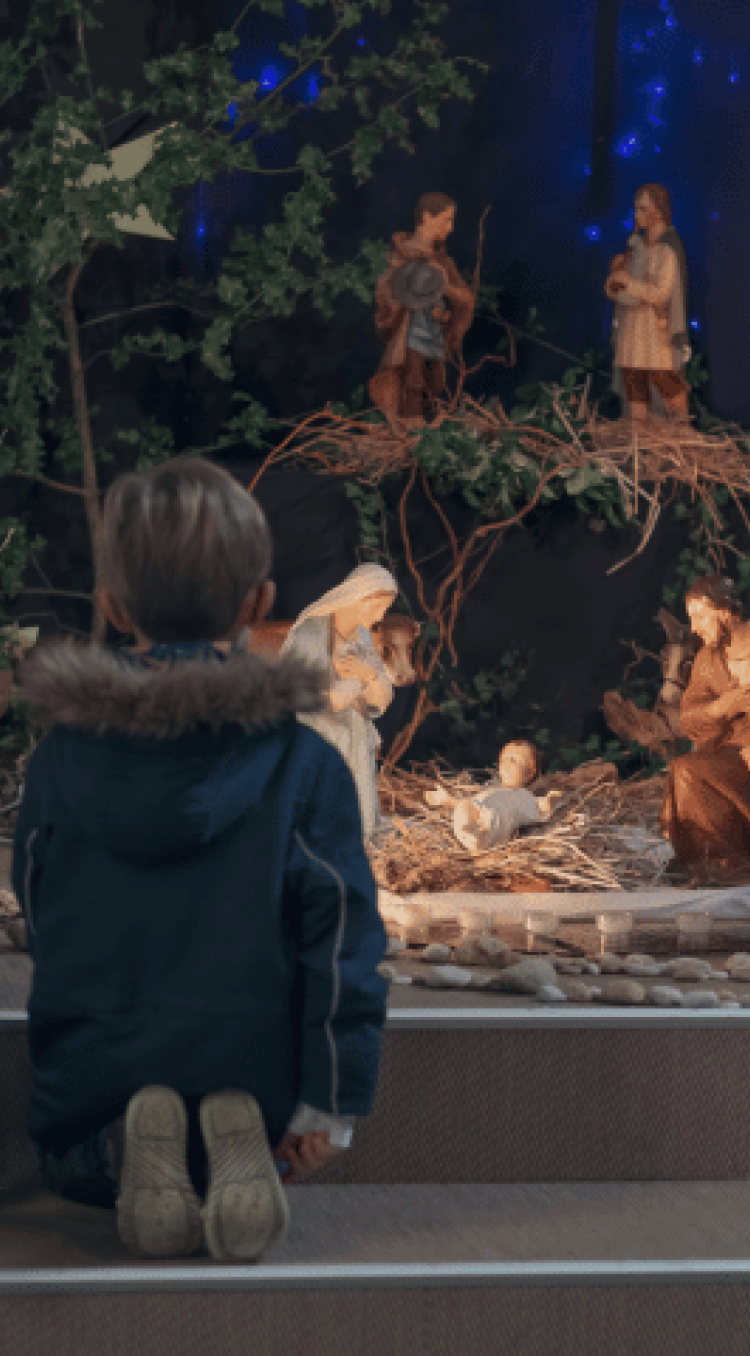 De Kribkes in Limburg- kinderen bekijken kerststal